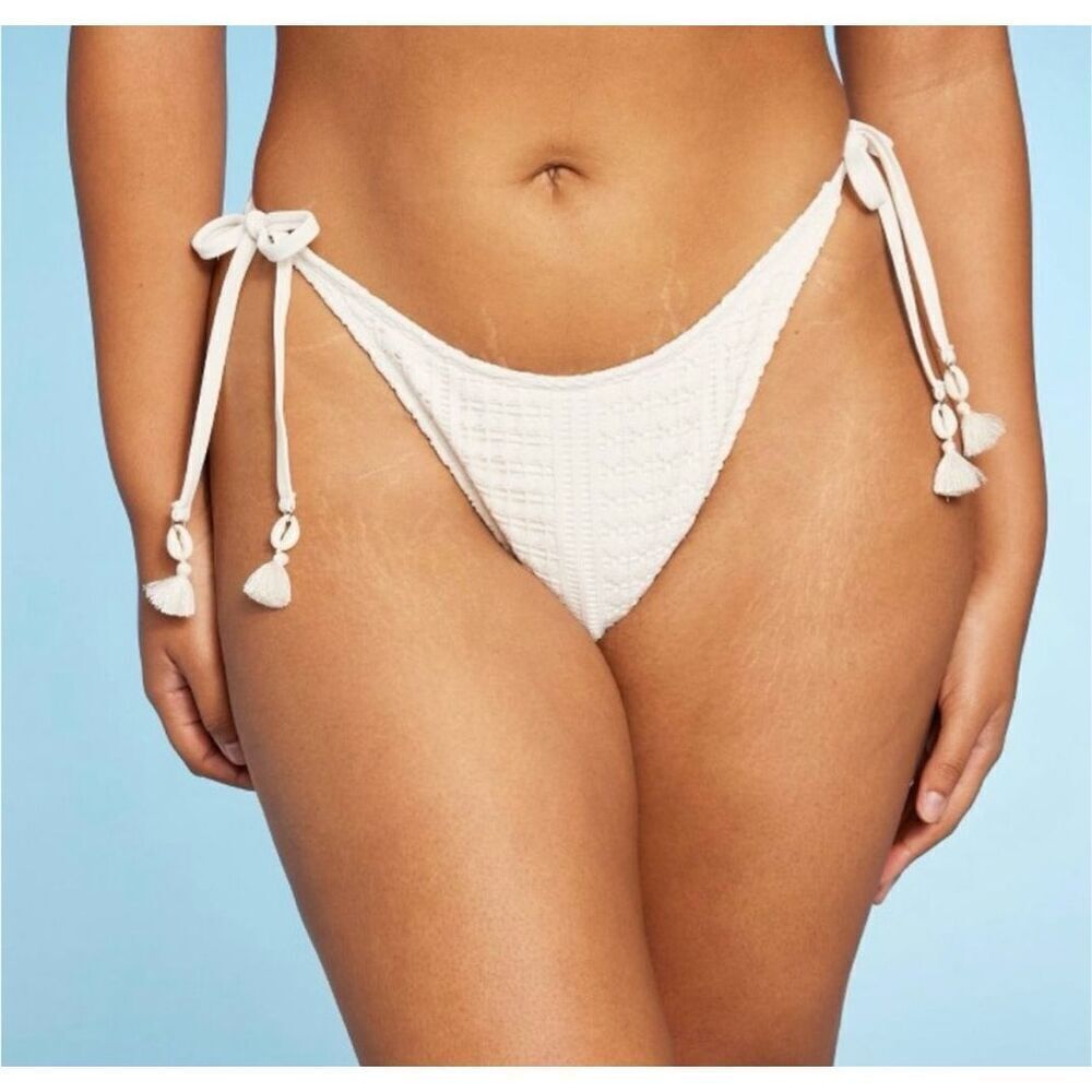 ✨Wild Fable Crochet Side-Tie Extra Cheeky Extra High Waist Bikini Sz L Cream✨